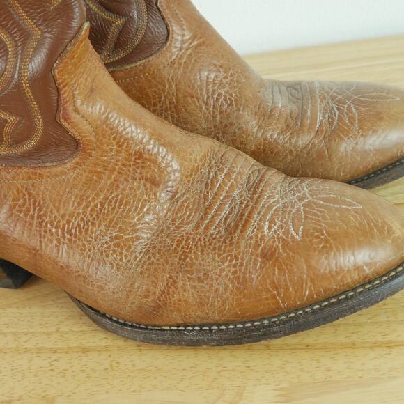 Nocona Men's 11 D Western Boots Vintage USA Brown Leather Embroidered Distressed - Picture 3 of 16
